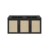 Swiss Madison48" Wall-Mounted Bathroom Vanity, Black 3-Hole Widespread Double Basin Sink Top