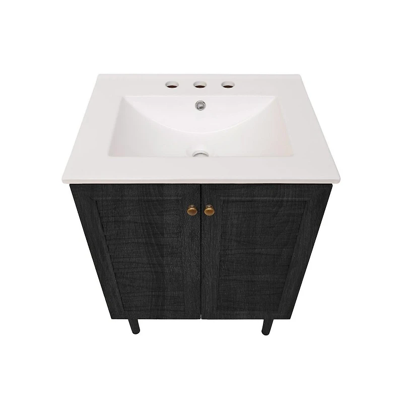 Swiss Madison 24" Freestanding Bathroom Vanity in Black Oak with 3-Hole Widespread Sink Top