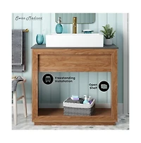 Swiss Madison Rennes 36" Freestanding Bathroom Vanity in Natural Teak with Sink Top