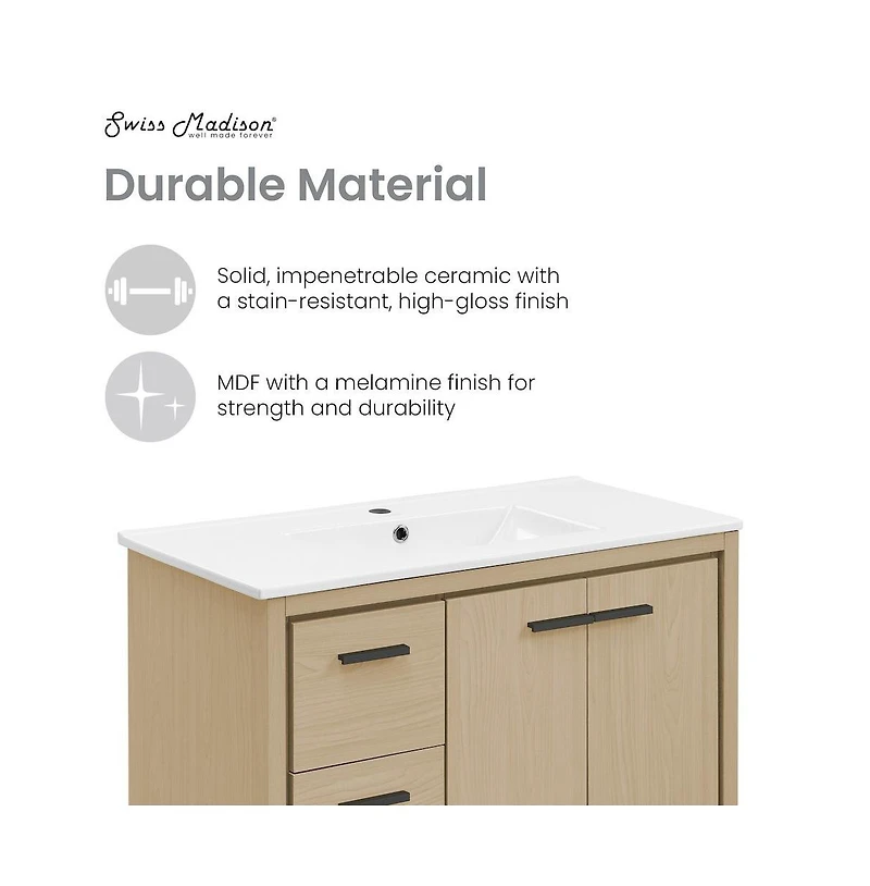 Swiss Madison Virage 36" Freestanding Bathroom Vanity in Natural Oak with Sink Top