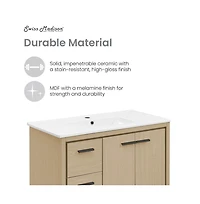 Swiss Madison Virage 36" Freestanding Bathroom Vanity in Natural Oak with Sink Top