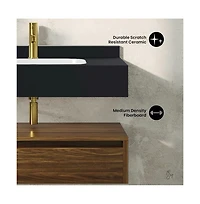 Swiss Madison Avancer 36" Wall-Mounted Bathroom Vanity in Brown Oak with Black Marble Sink Top