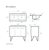 Swiss Madison 60 in. White, Double Basin Bathroom Vanity With Black Artificial Stone Sink Top