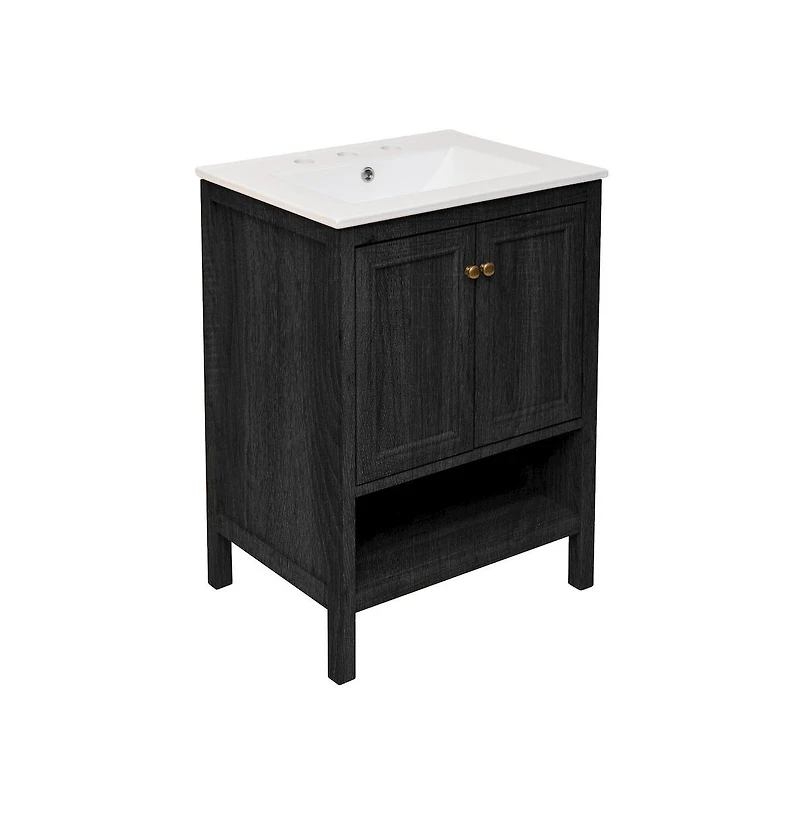 Swiss Madison 24" Freestanding Bathroom Vanity in Black Oak with 3-Hole Widespread Sink Top