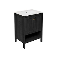 Swiss Madison 24" Freestanding Bathroom Vanity in Black Oak with 3-Hole Widespread Sink Top