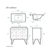 Swiss Madison Annecy 36 in. Phantom Black Bathroom Vanity With White, 3-Hole Ceramic Sink Top
