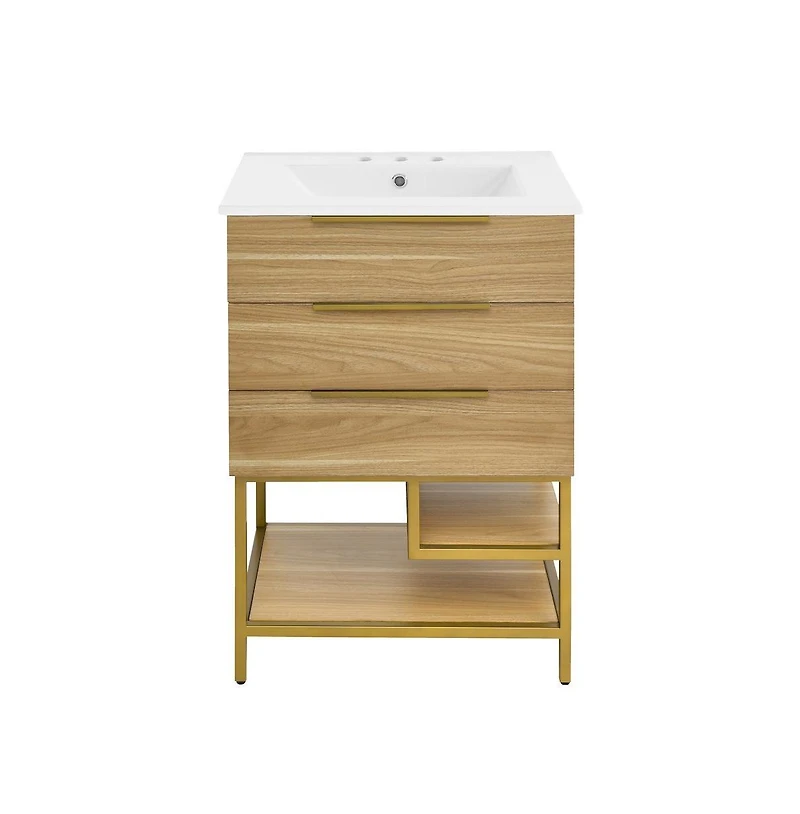 Swiss Madison Carre 24 in. White Oak Bathroom Vanity With White, 3-Hole Ceramic Sink Top