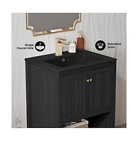 Swiss MadisonChateau 24" Freestanding Bathroom Vanity in Black Oak with Black Sink Top