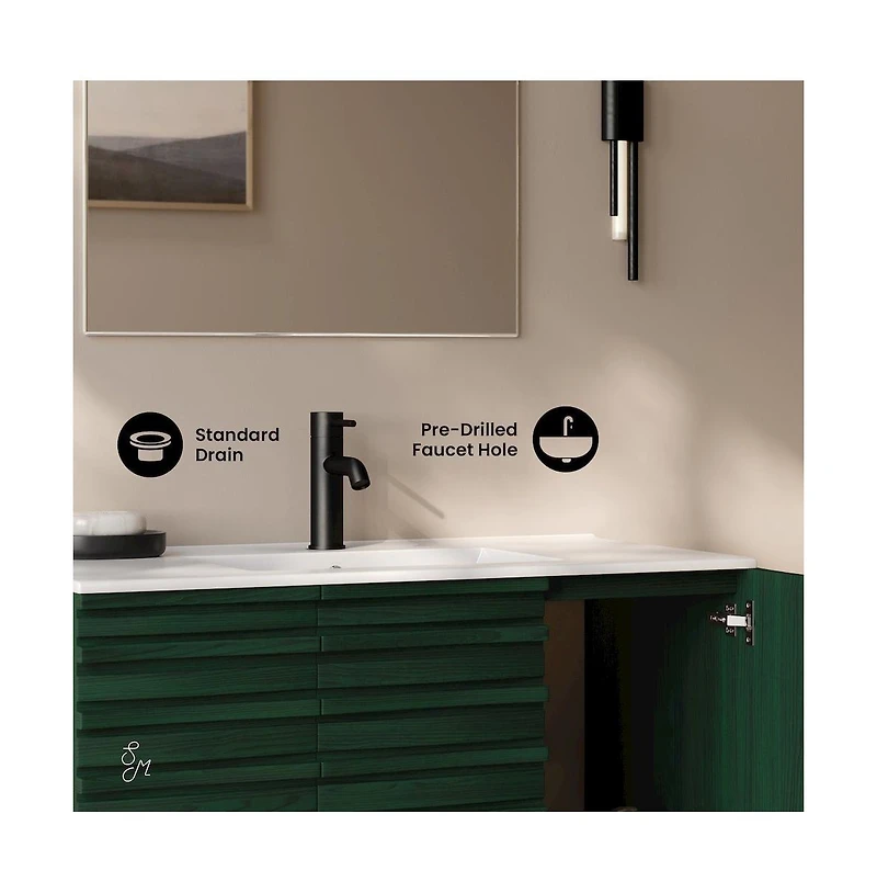 Swiss Madison Cascade 36" Wall-Mounted Bathroom Vanity in Oak with Sink Top