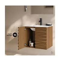 Swiss MadisonCascade 24" Wall-Mounted Bathroom Vanity in Brown Oak with Sink Top