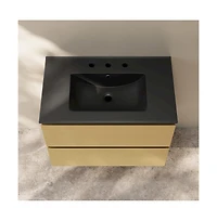 Swiss Madison 30" Freestanding Bathroom Vanity, Natural Oak, Black 3-Hole Widespread Sink Top