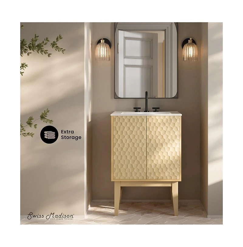 Swiss Madison 24" Freestanding Bathroom Vanity in Natural Oak with 3-Hole Centerset Sink Top