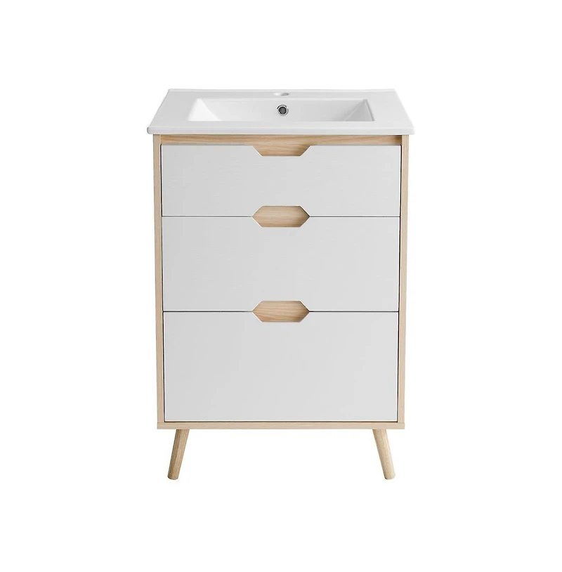 Swiss Madison Brusque 24" Freestanding Bathroom Vanity in Natural Oak with Sink Top