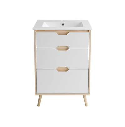 Swiss Madison Brusque 24" Freestanding Bathroom Vanity in Natural Oak with Sink Top