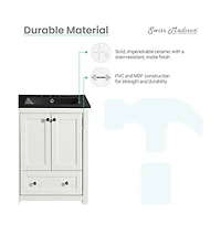 Swiss MadisonCannes 24 in. White Bathroom Vanity With Black, 3-Hole Ceramic Sink Top