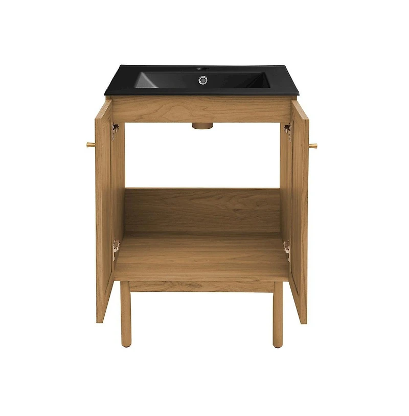 Swiss MadisonClasse 24" Freestanding Bathroom Vanity in Golden Oak with Black Sink Top