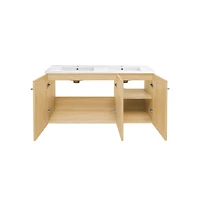 Swiss Madison 48" Wall-Mounted Bathroom Vanity in Natural Oak with Double Basin Sink Top
