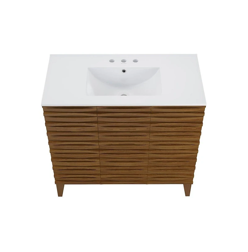 Swiss Madison Cascade 36 in. Brown oak Bathroom Vanity With White, 3-Hole Ceramic Sink Top
