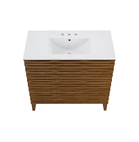 Swiss Madison Cascade 36 in. Brown oak Bathroom Vanity With White, 3-Hole Ceramic Sink Top