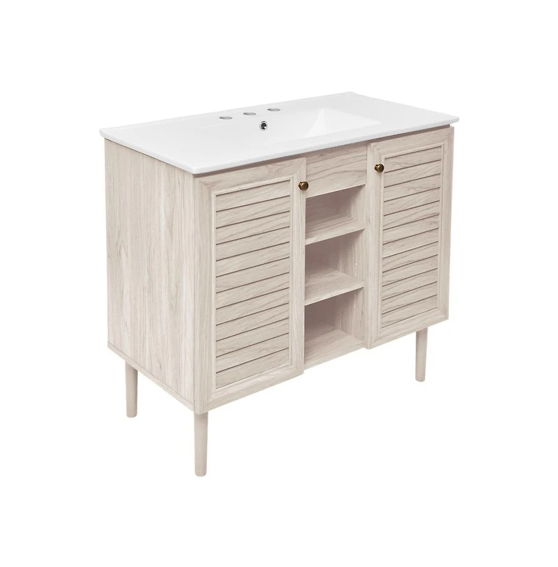 Swiss Madison 36" Freestanding Bathroom Vanity in White Oak with 3-Hole Widespread Sink Top