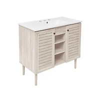 Swiss Madison 36" Freestanding Bathroom Vanity in White Oak with 3-Hole Widespread Sink Top