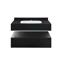 Swiss Madison Avancer 36" Wall-Mounted Bathroom Vanity in Black Oak with Black Marble Sink Top