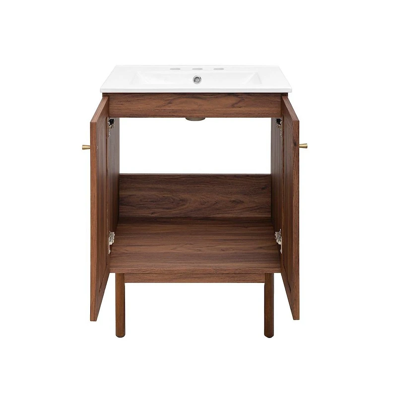 Swiss Madison 24" Freestanding Bathroom Vanity in Brown Oak with 3-Hole Centerset Sink Top