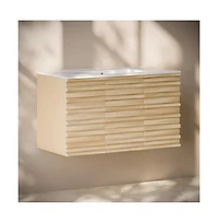 Swiss Madison 36"'Wall-Mounted Bathroom Vanity in Natural Oak with 3-Hole Widespread Sink Top