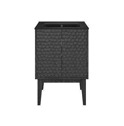 Swiss Madison24" Freestanding Bathroom Vanity in Black Oak, Black 3-Hole Centerset Sink Top