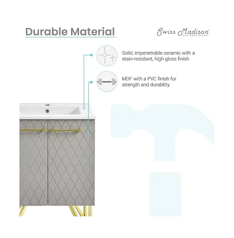 Annecy 24" Freestanding Bathroom Vanity in Diamond Gray with Sink Top