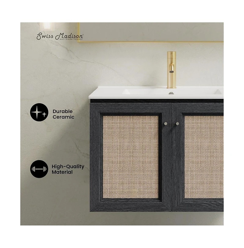 Swiss Madison 30" Wall-Mounted Bathroom Vanity in Black Oak with Single Faucet Hole Vanity Top