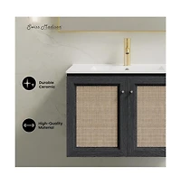 Swiss Madison 30" Wall-Mounted Bathroom Vanity in Black Oak with Single Faucet Hole Vanity Top