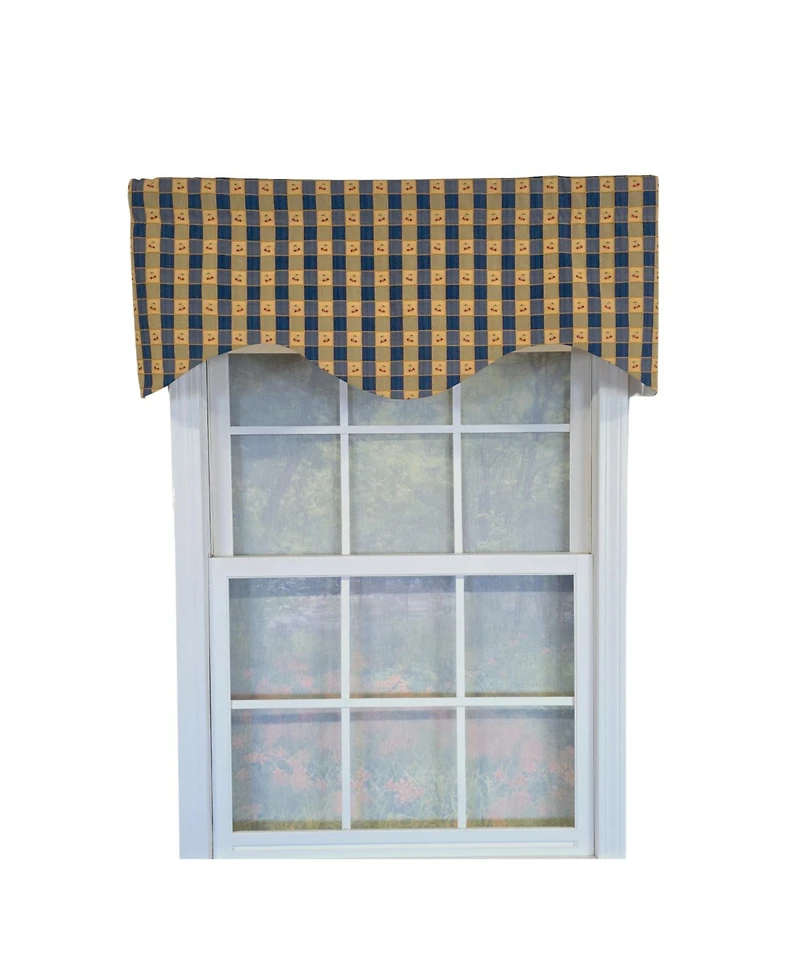 Rlf Home 100% Cotton Cherry Plaid Cornice Fully lined Windows Rod Pocket Valance 50" x 17" Navy