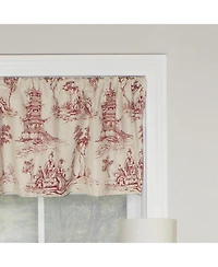Rlf Home Naomi Toile Tailored 100% Cotton with Fully Lined 3" Rod Pocket Valnance for Windows 50" x 14" Red