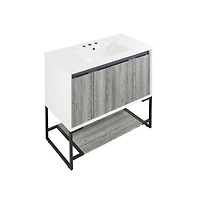 Swiss Madison Marseille 36 in. Gray Bathroom Vanity With White, 3-Hole Ceramic Sink Top