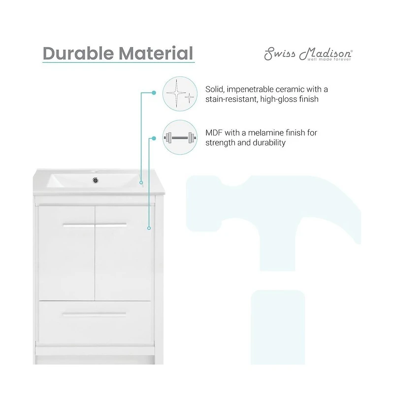 Swiss MadisonVirage 24" Freestanding Bathroom Vanity in White with Sink Top