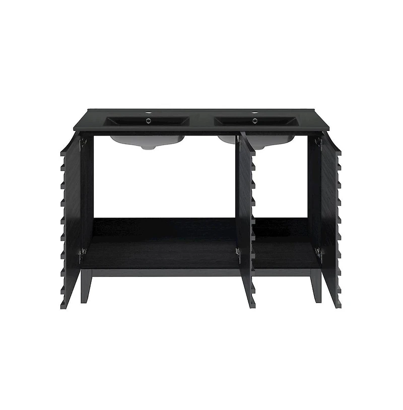 Swiss Madison48 in. Black Oak, Double Basin Bathroom Vanity With Black Ceramic Sink Top