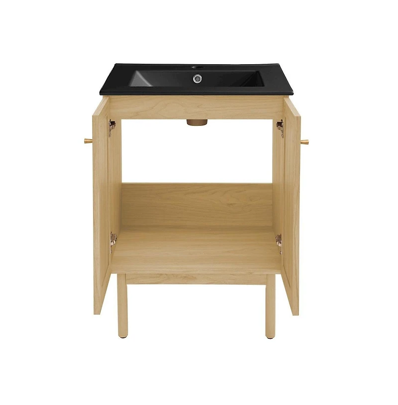 Swiss Madison Classe 24" Freestanding Bathroom Vanity in Natural Oak with Black Sink Top