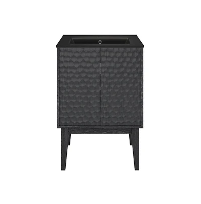 Swiss MadisonBosse 24" Freestanding Bathroom Vanity in Black Oak with Black Sink Top