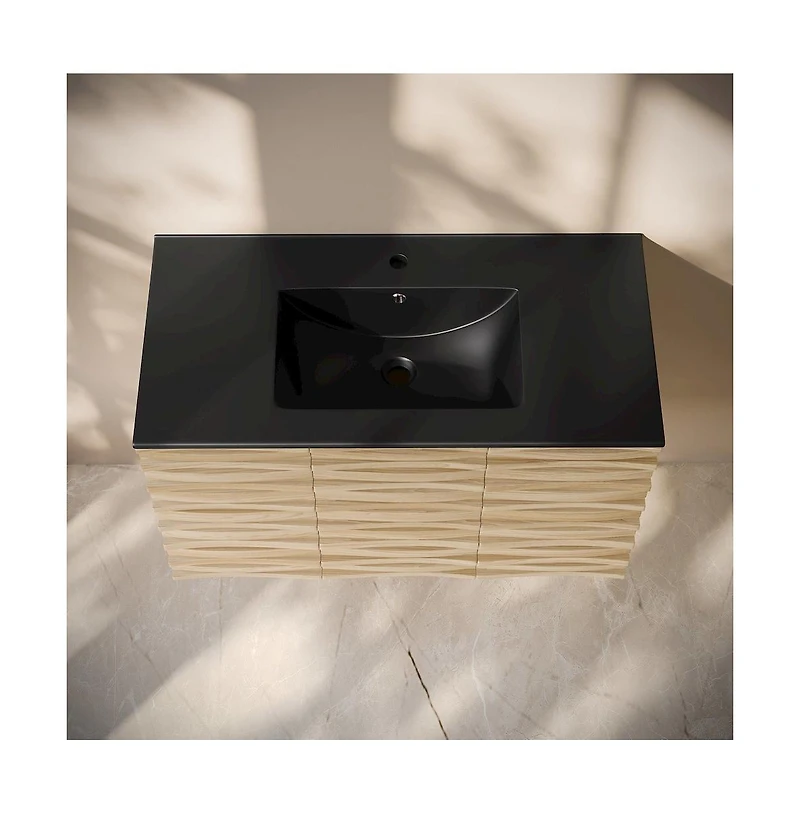 Swiss Madison Cascade 36" Wall-Mounted Bathroom Vanity in Natural Oak with Sink Top