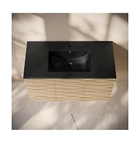 Swiss Madison Cascade 36" Wall-Mounted Bathroom Vanity in Natural Oak with Sink Top