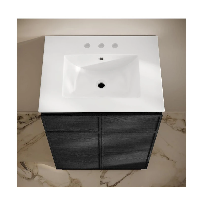 Swiss Madison 24" Freestanding Bathroom Vanity in Black Oak with 3-Hole Widespread Sink Top