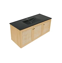 Swiss Madison Classe 48" Wall-Mounted Bathroom Vanity in Natural Oak with Black Sink Top