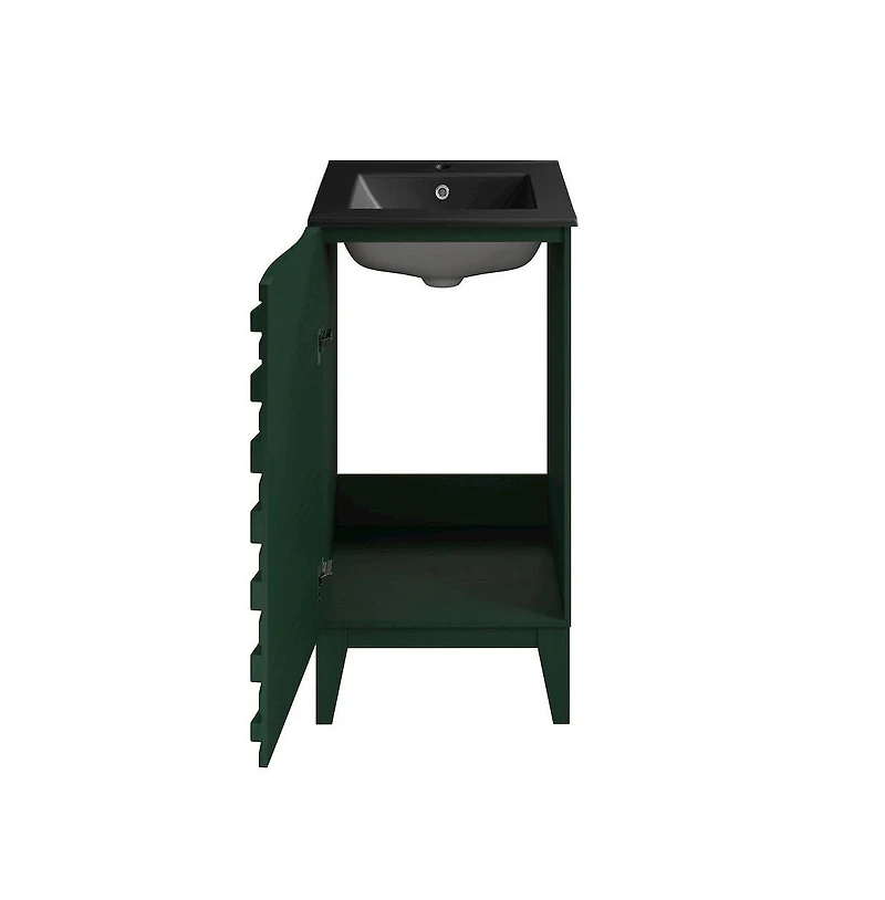 Swiss Madison Cascade 18" Freestanding Bathroom Vanity in Green Oak with Black Sink Top