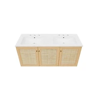48" Wall-Mounted Bathroom Vanity, 3-Hole Widespread Double Basin Sink Top