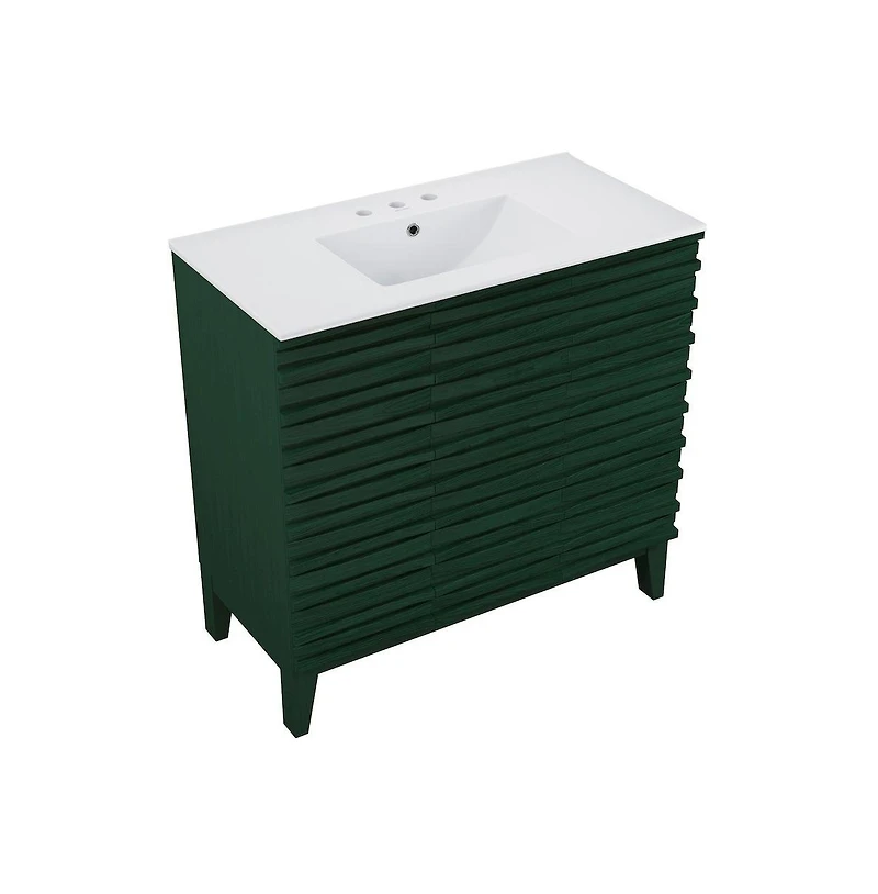 Swiss Madison36" Freestanding Bathroom Vanity in Green Oak with 3-Hole Widespread Sink Top