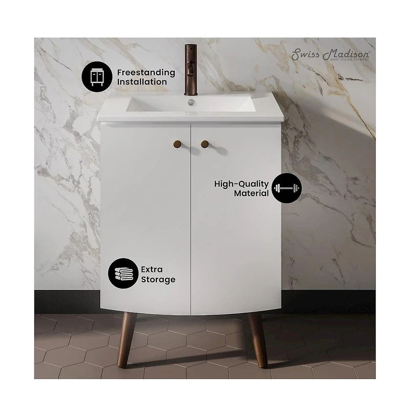 Swiss MadisonManoir 24" Freestanding Bathroom Vanity in White with Sink Top