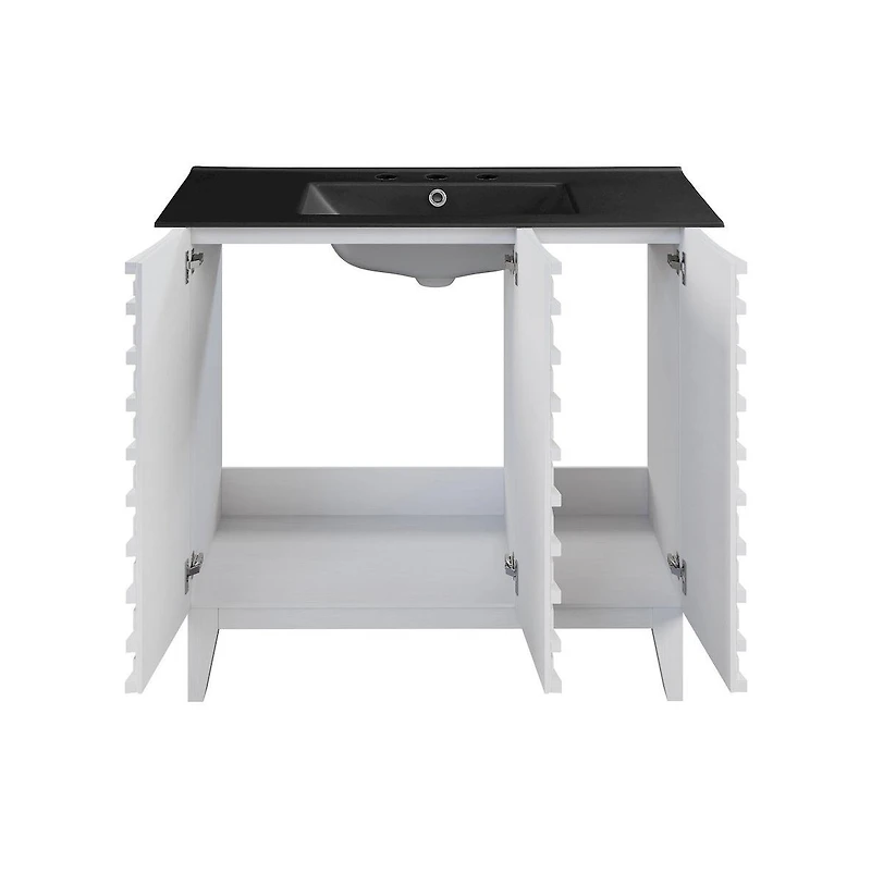 Cascade 36 in. White Oak Bathroom Vanity With Black, 3-Hole Ceramic Sink Top