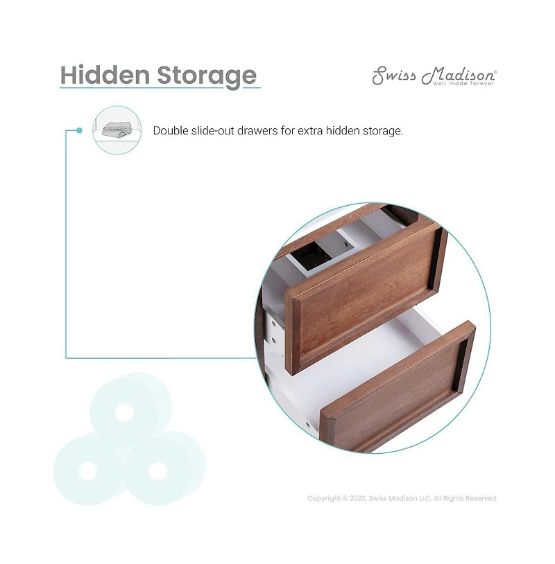 Swiss Madison Nadar 24 in. Brown Walnut Bathroom Vanity With Black Ceramic Sink Top