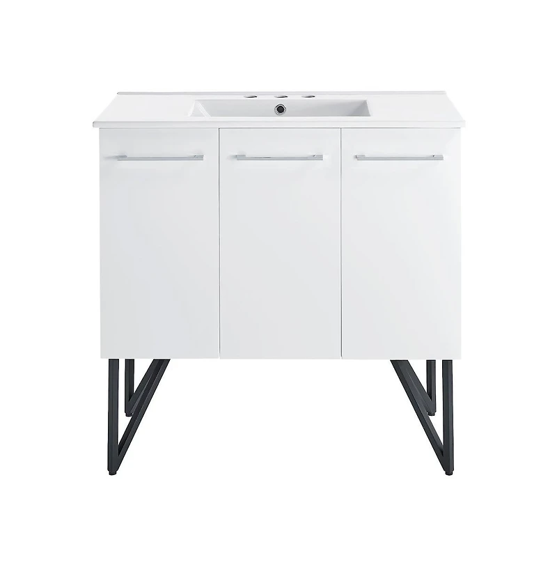 Swiss MadisonAnnecy 36 in. White Bathroom Vanity With White, 3-Hole Ceramic Sink Top